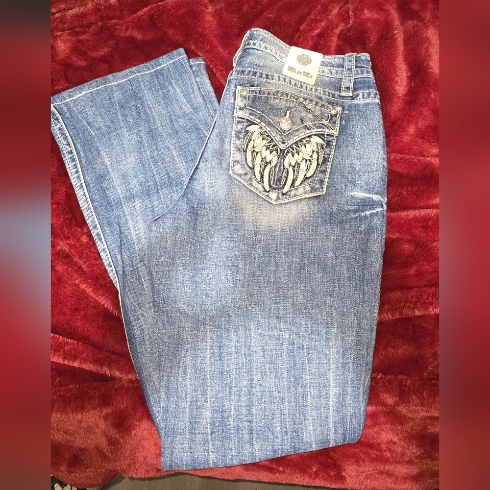Miss Me Light Blue Boot Cut Jeans with Embroidered Pocket